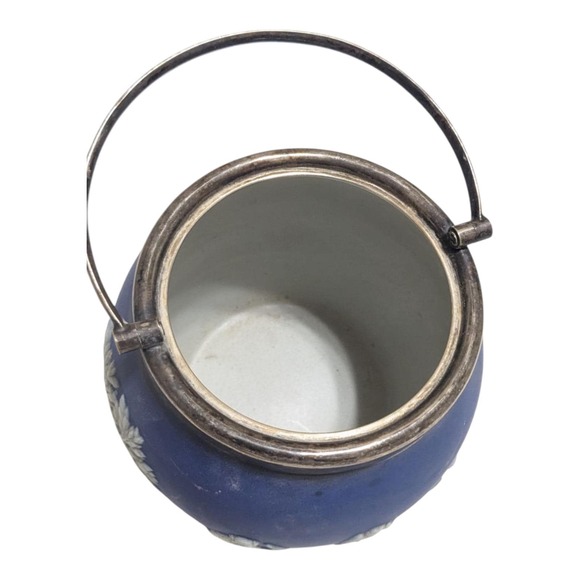 Vintage Wedgwood Jasperware Dark Blue Large Biscuit Barrel England No Lid - Picture 5 of 7